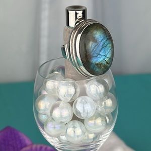Vintage Ring Large Labradorite & 925 Sterling Silver Unisex | Size 8.5
